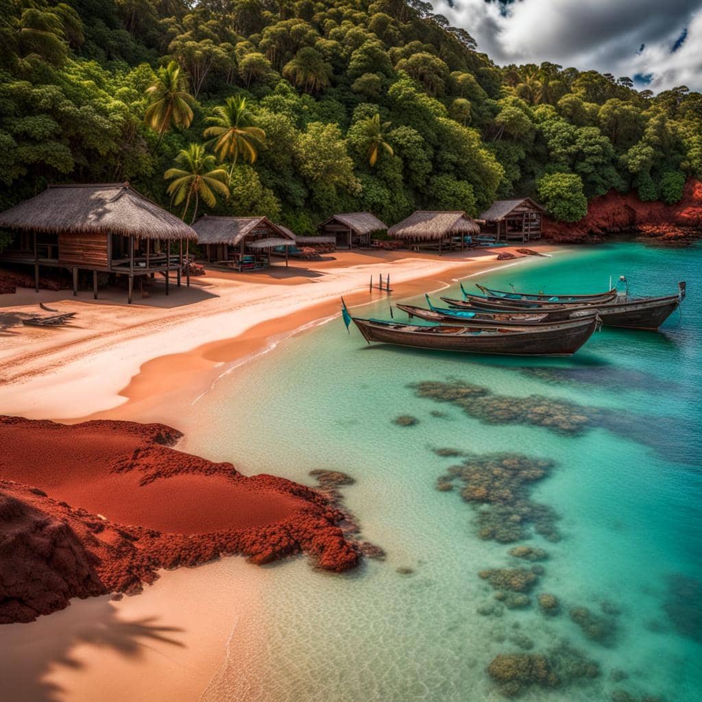 A primitive village with small boats on the waters of Palamas.