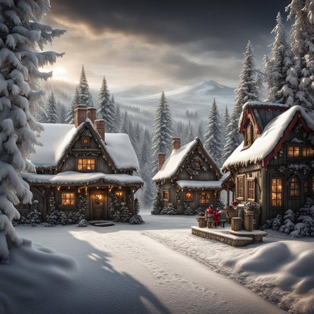 A town square in the winter wonderland of Norpol.